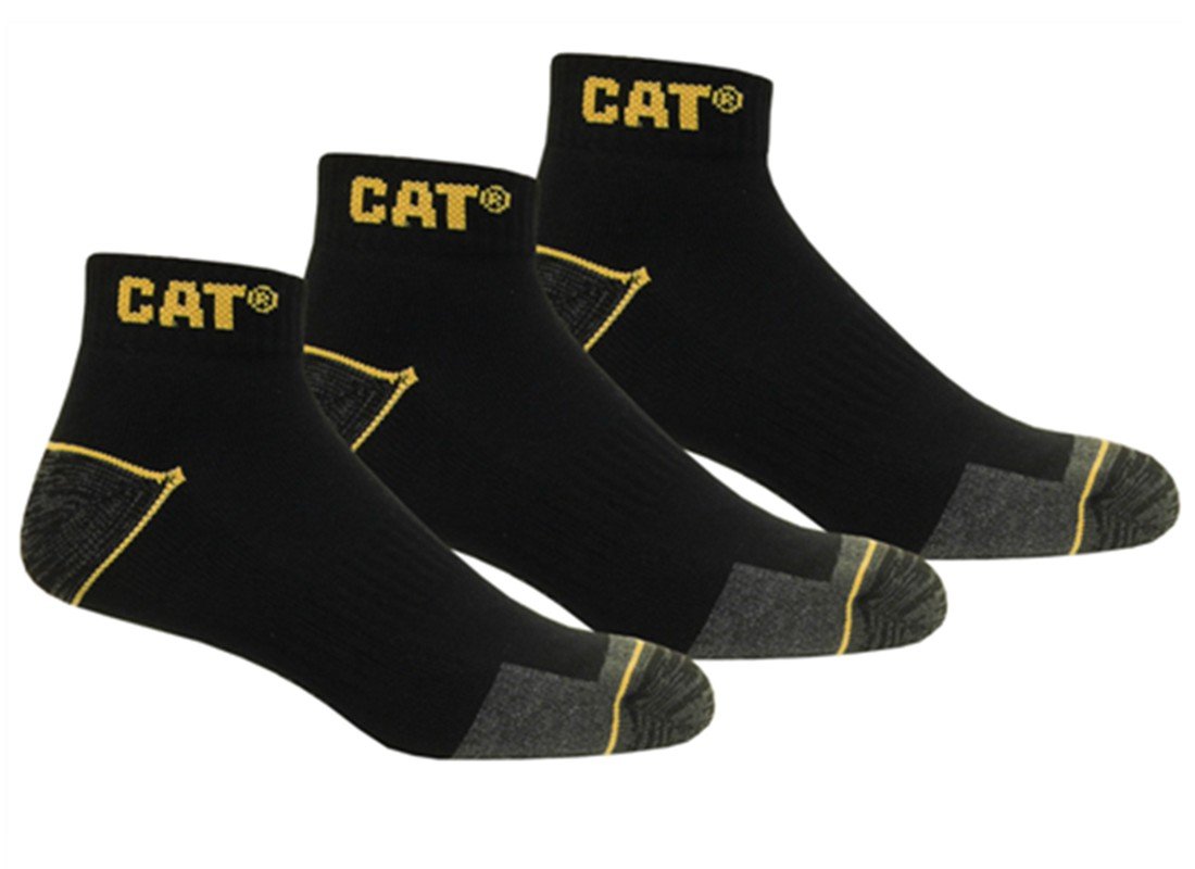 CAT Caterpillar 12 paires de chaussettes de travail/baskets de travail courtes en forme de baskets, noir, bleu, gris, taille 39-42/43-46/47-50