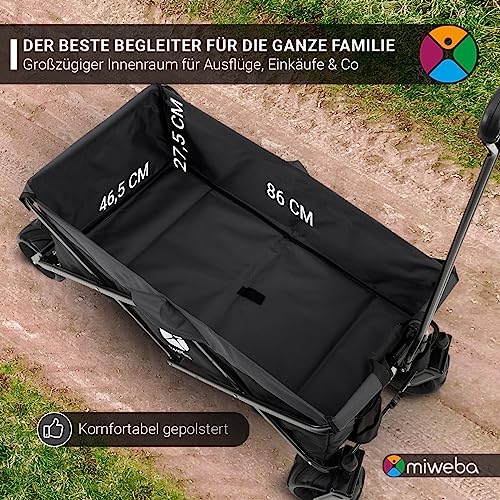 Miweba Faltbarer Bollerwagen MB-30 | Traglast 120 kg - Klappbar - Handwagen faltbar - Transportwagen für Kinder - Kinderwagen - Gartenwagen - Wagen - Strandwagen - Faltwagen (Hellgrau/Dunkelgrau) – Bild 3