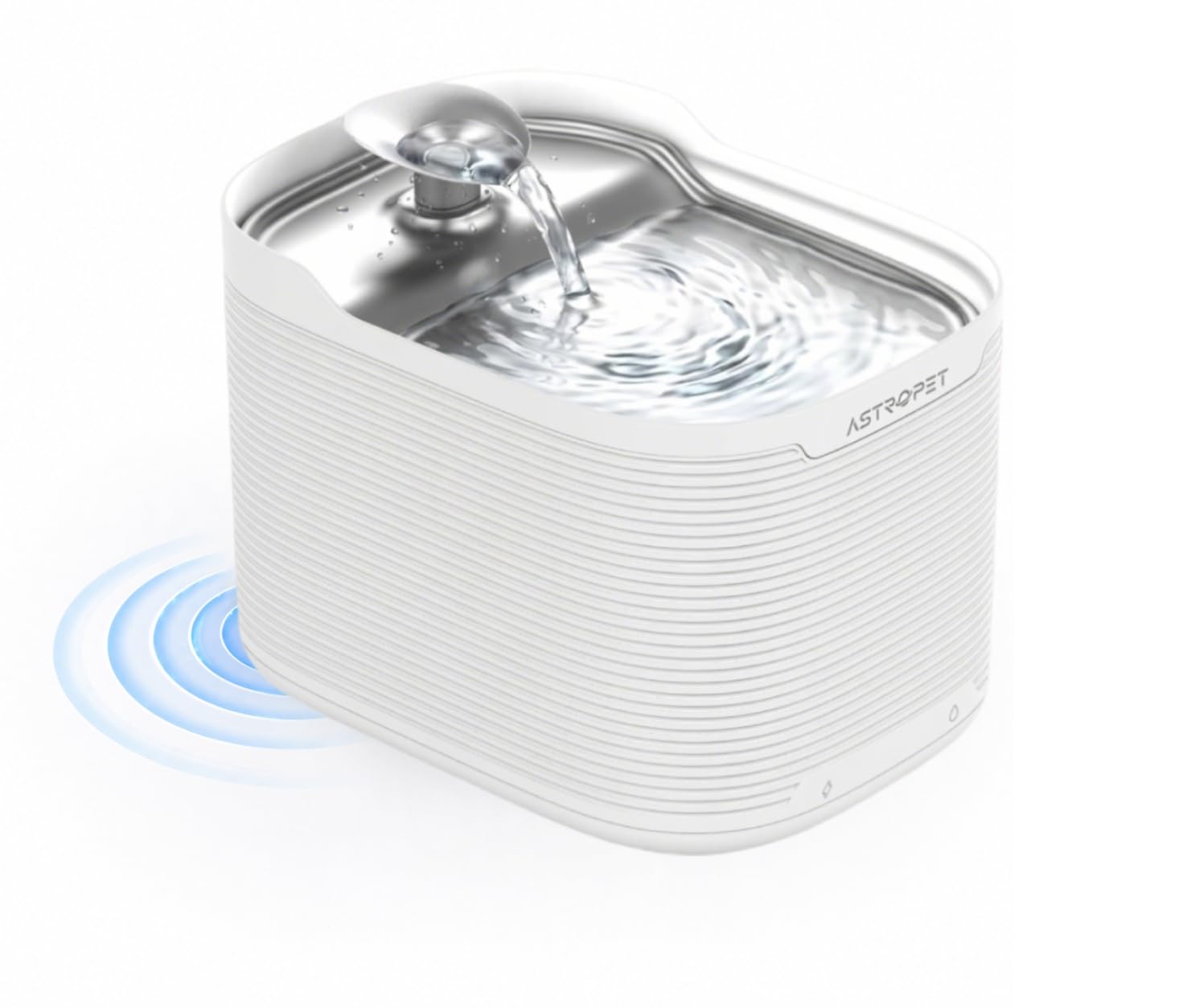 AstroPet Fuente para gatos inalámbrica de 2,5 l con detector de movimiento, batería de 5200 mAh de hasta 40 días, cuenco de acero inoxidable para beber para gatos, fuente de agua silenciosa