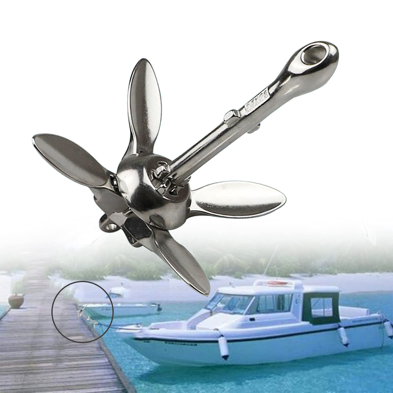 Durevole Ancora a Ombrello, Ancoraggio in Acciaio Inox 0.7kg, Kit di Ancoraggio per Canoe Jet Ski SUP Paddle Board