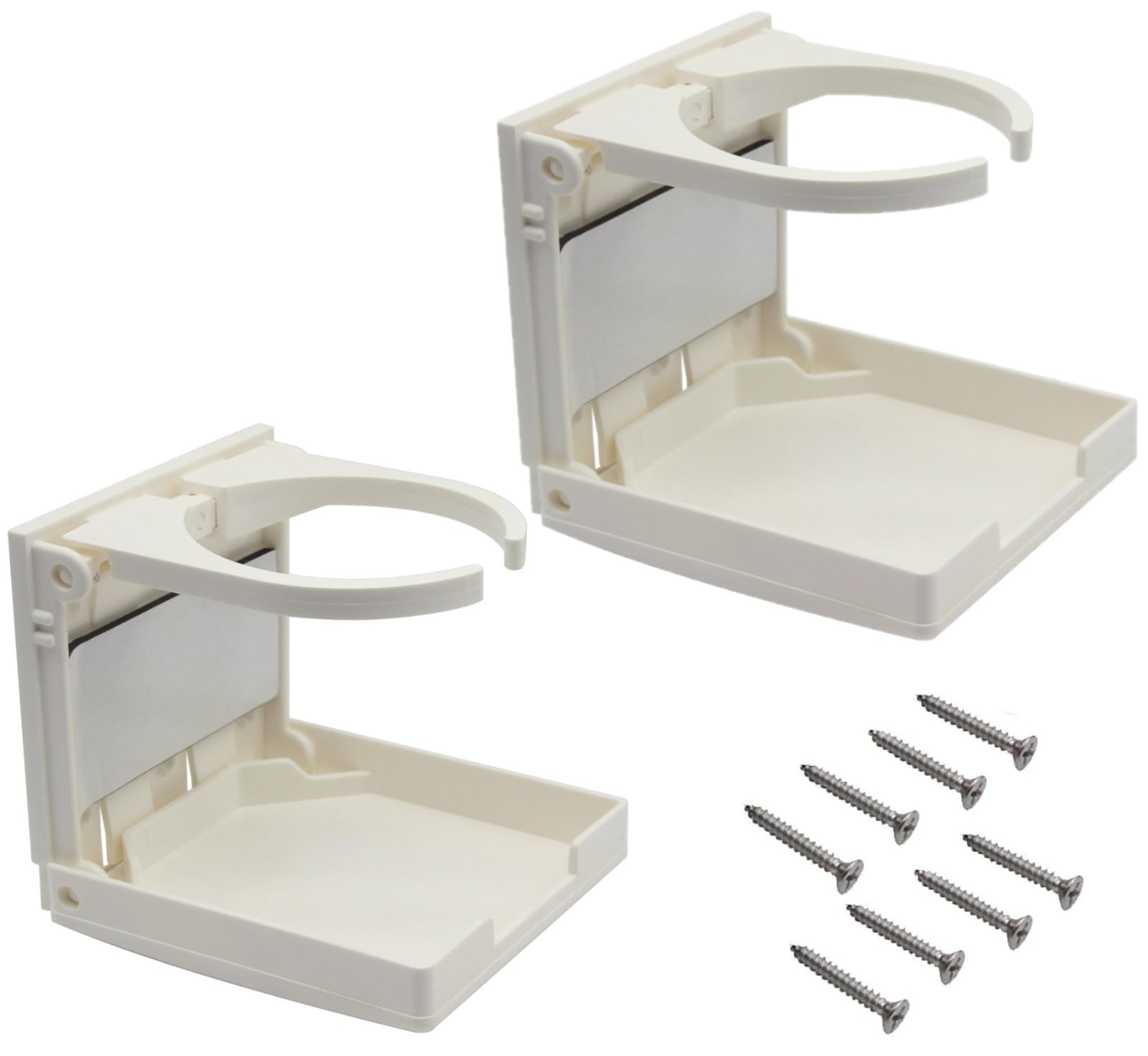 YSIL Adjustable Folding Drink Holder Cup Holder for Marine Boat Caravan Car Truck RV Van with Screw 2PCS White