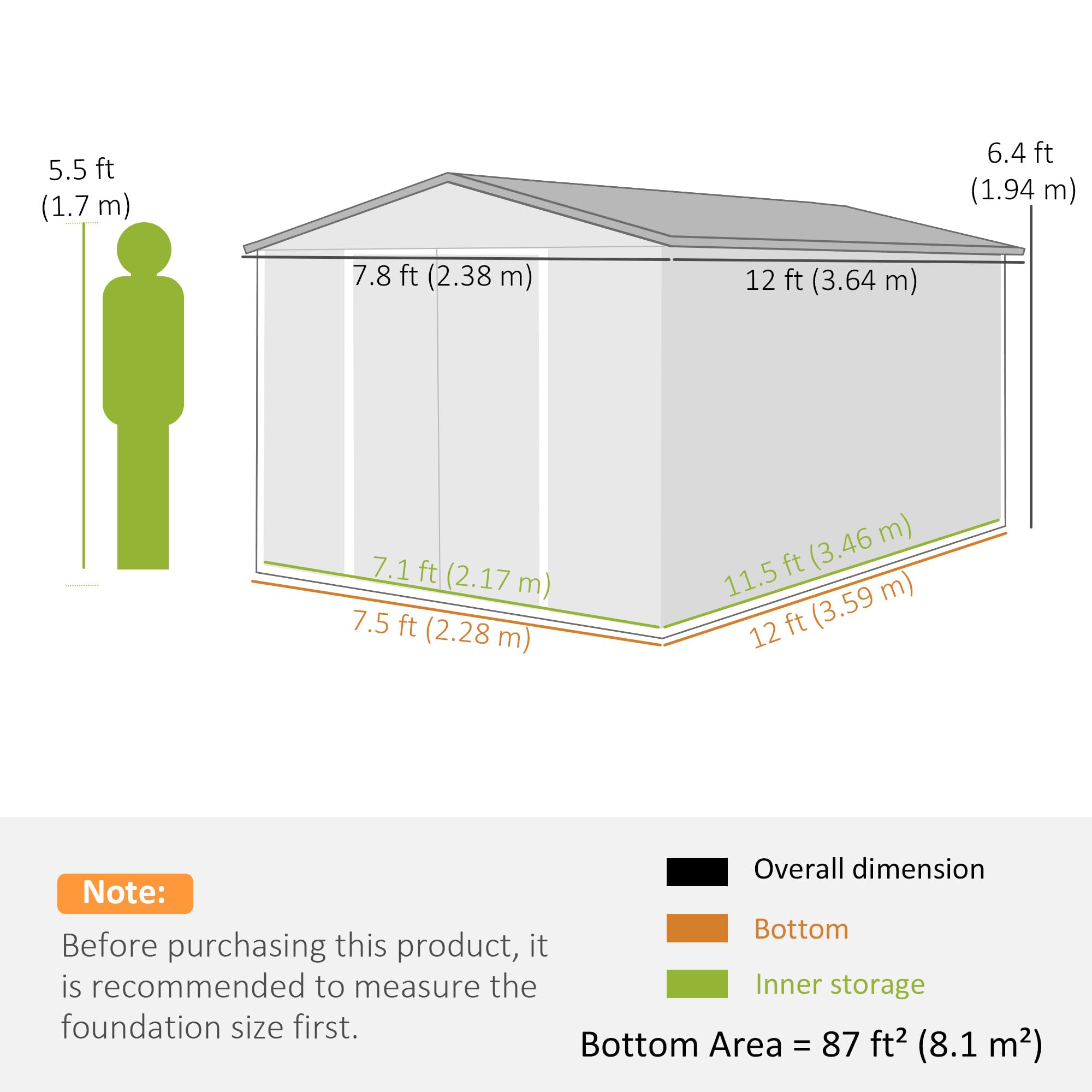Outsunny 12' x 8' Metal Shed, Heavy Duty Outdoor Storage Shed with 4 Vents and Lockable Double Doors, Tool Storage House for Backyard, Garden, Patio, Dark Grey — view 7
