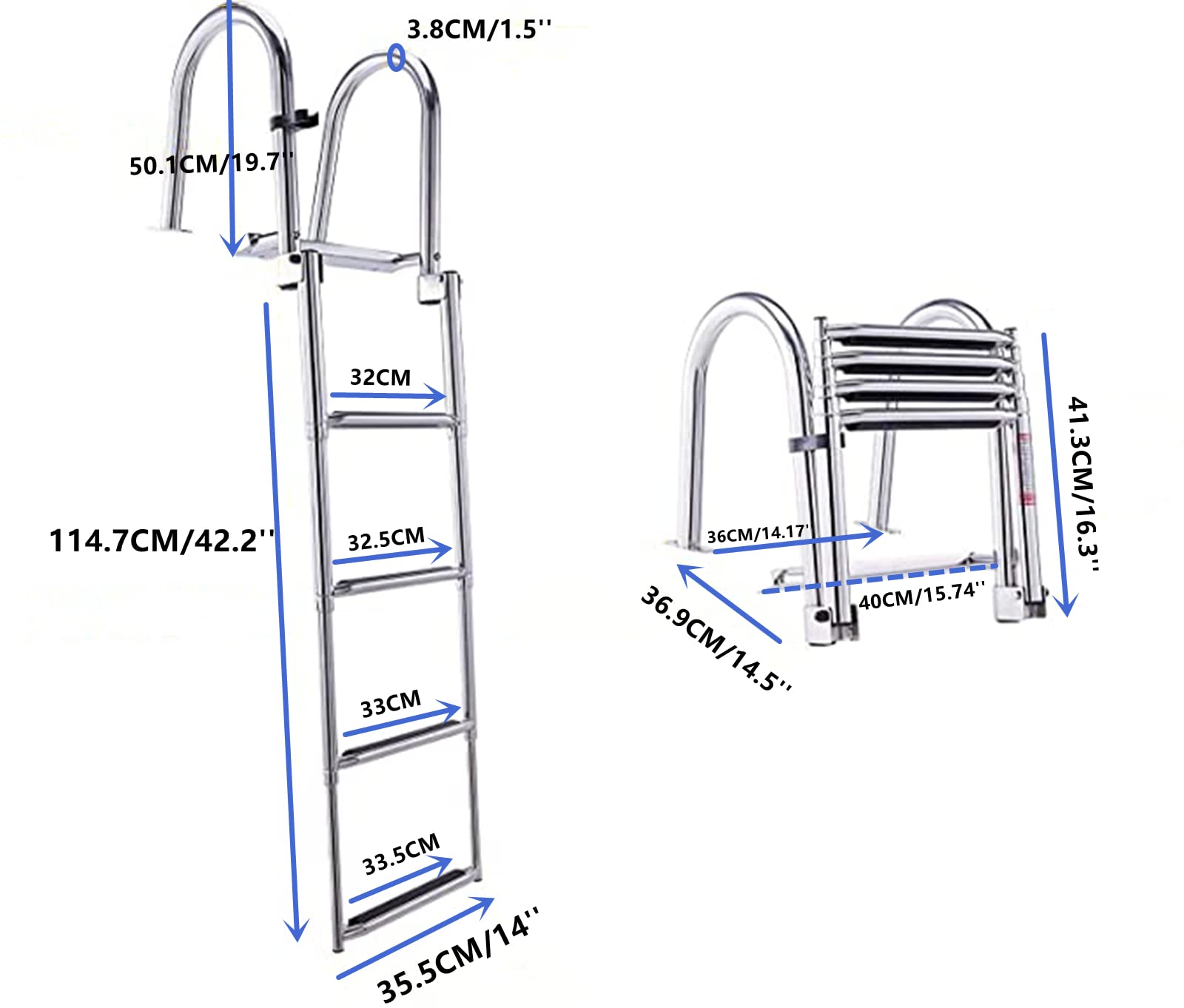 KAOLALI Échelle de Bateau 4 Marches en Acier Inoxydable, Échelle de Piscine et Ponton avec Marches Antidérapantes Capacité 200kg Echelle Telescopique pour Piscine, Bateau, Quai