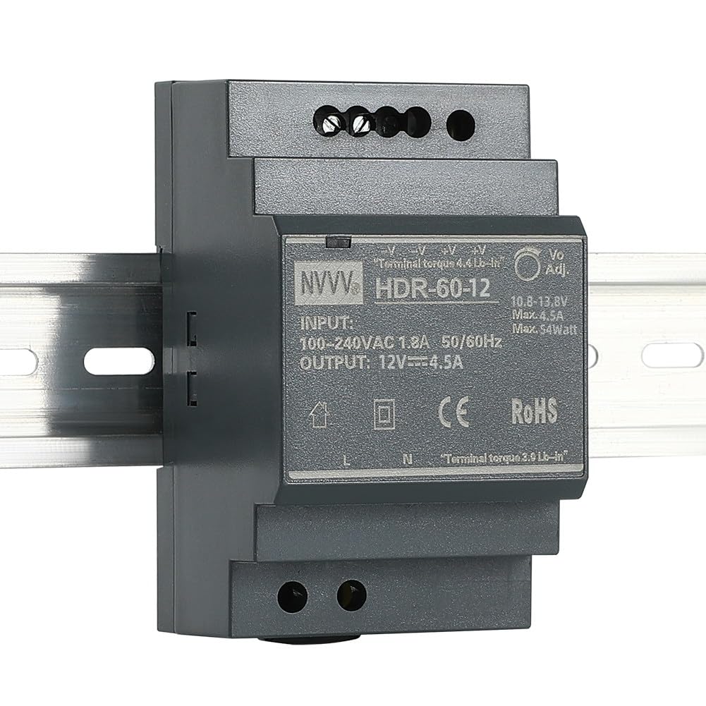 HDR-60-12 - Alimentatore per guida DIN 54 W, 12 V, 4,5 A, Ultra Slim Step-Shape 3SU, montaggio su binario