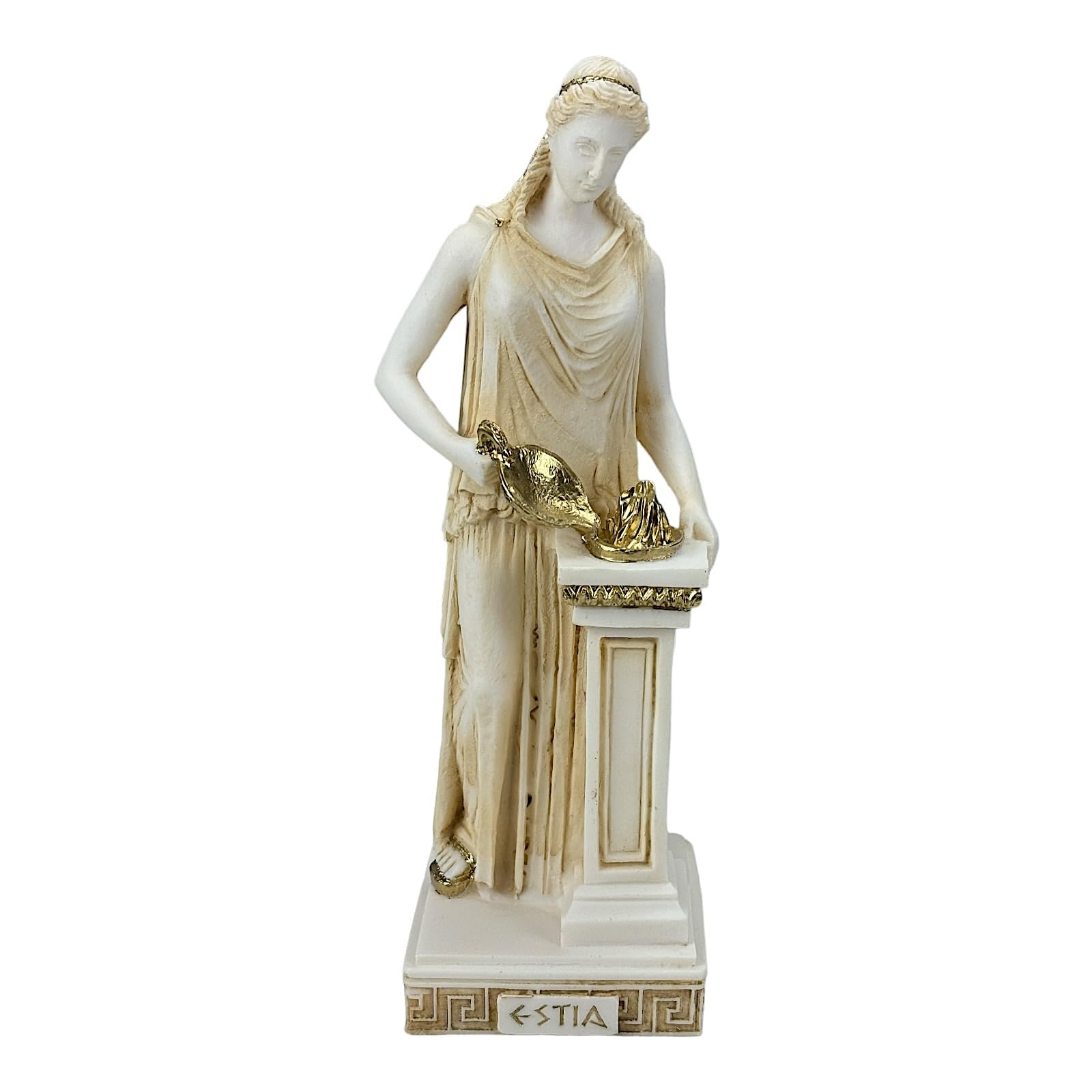 Hestia Vesta Statue – Greek Goddess of Home & Family – Handmade Cast Alabaster Sculpture 10.24 in – Classical Greek Mythology Figurine