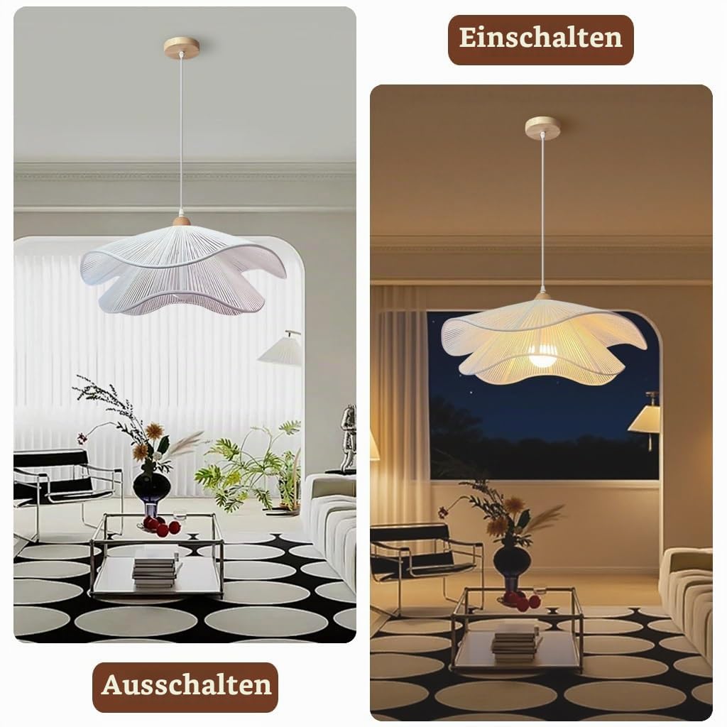 Rattan Hängelampe Vintage Pendelleuchte Im Landhausstil Kronleuchter Im Böhmischen Stil Für Den Esstisch LED Deckenleuchte Geeignet Für Kücheninsel Esszimmer Wohnzimmer Schlafzimmer(Weiß,50CM)