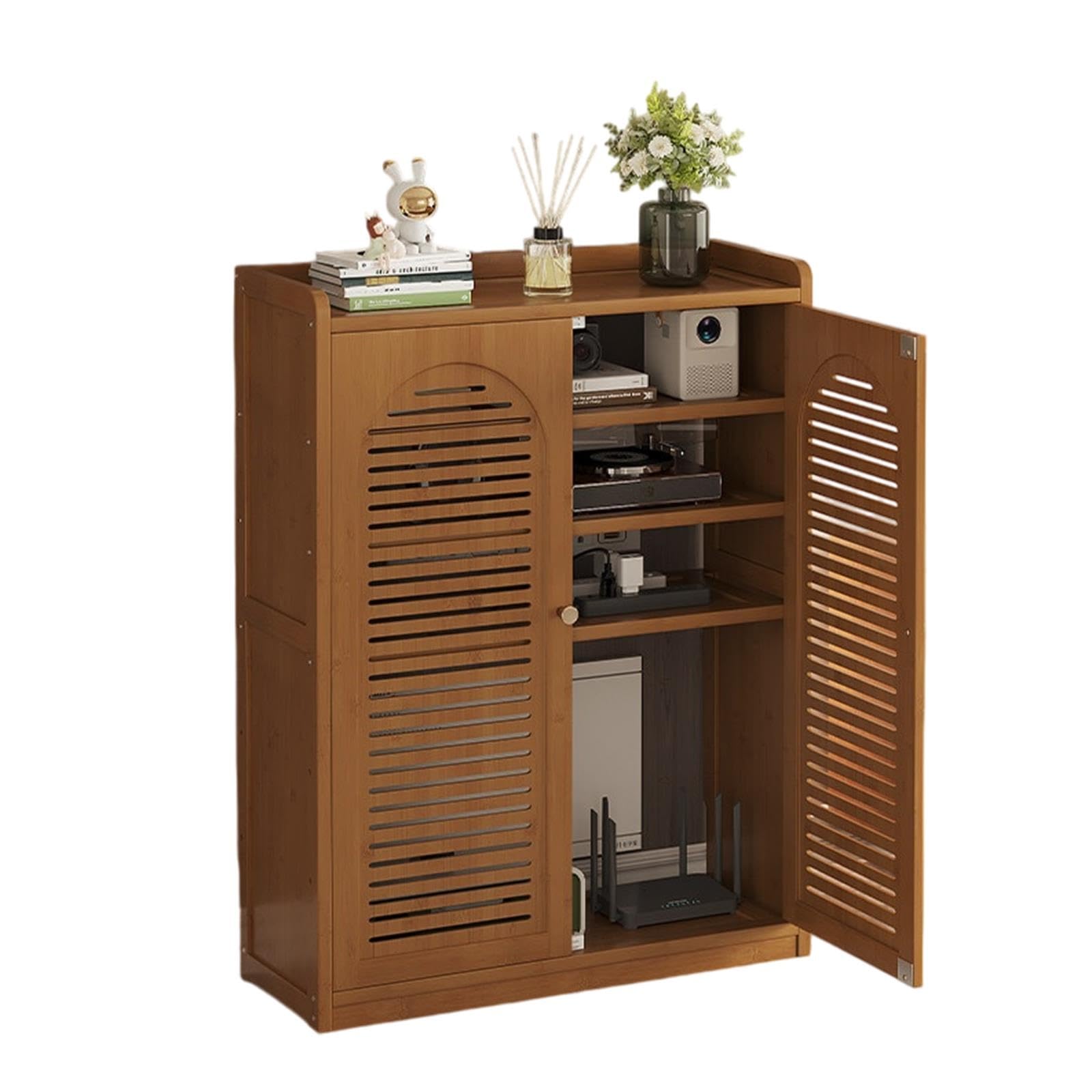 Organizador de Router WiFi de Bambú con Puertas de Persiana