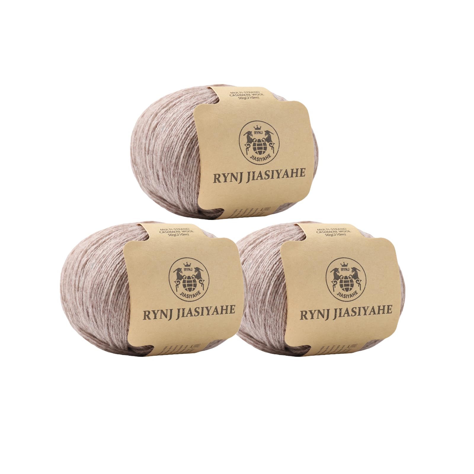RYNJ JIASIYAHE Wool Yarn Inner Mongolian Cashmere Blend Yarn, Cashmere Yarn for Crocheting, 4-Ply Warm Soft Luxurious Hand Knitting Yarn (light brown,3 Packs(150g))