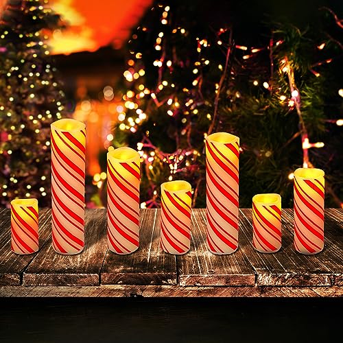 Image of VIHOSE 9 Pcs Candy Cane Stripe Christmas LED Flameless Pillar Candles Holiday Collection Flameless Candles with Remote and Timer Unscented Christmas Candycane Decor for Xmas Party Decorations Home