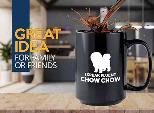 Miniatura 1 de Chow Chow Lover Taza de café de 15 oz negro – Speak Chow Chow – Amantes de los perros Pet Mom New Puppy Snarky Puppy Pup Dueño Perro Mama