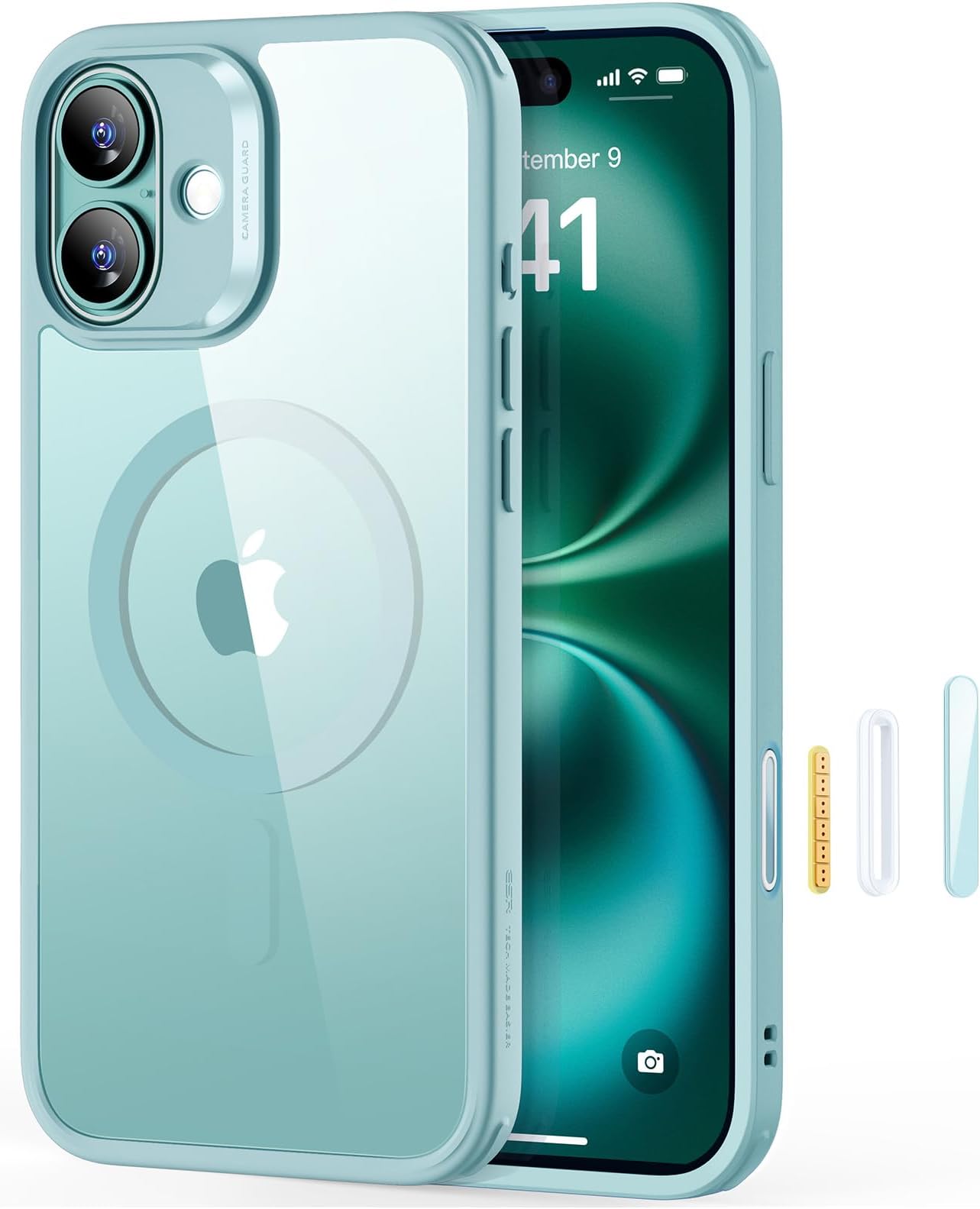 for iPhone 16 Plus Case, Compatible with MagSafe, Shockproof Military-Grade Protection, Magnetic Phone Case for iPhone 16 Plus, Classic Hybrid Case (HaloLock), Clear Green