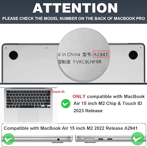 Miniatura 2 de Funda para MacBook Air 2024 de 15 pulgadas M3 A3114 M2 A2941, funda rígida de plástico con patrón de teclado para MacBook Air 15.3 2024 con pantalla
