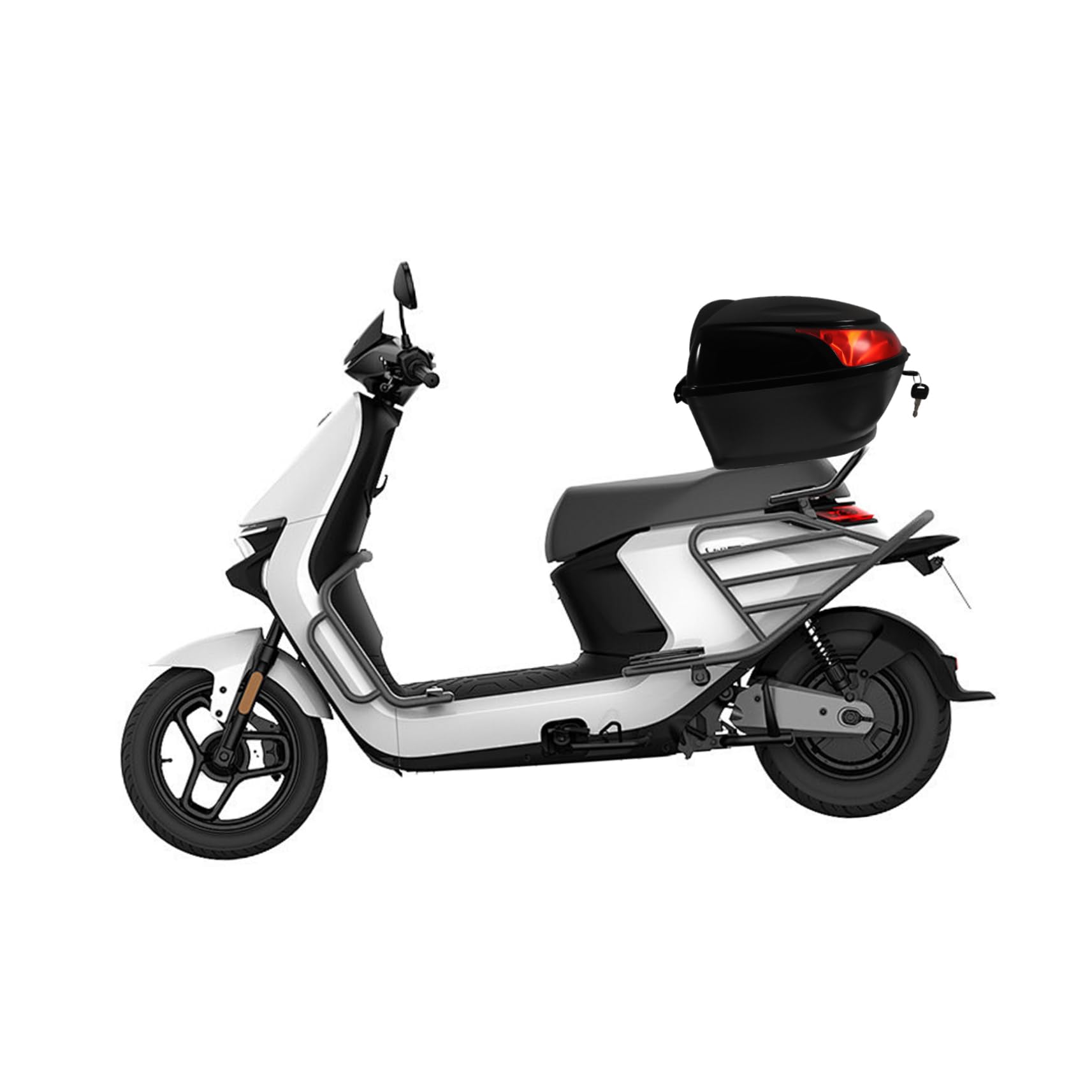 Mallette de rangement arrière de moto noire pour scooters et cyclomoteurs, facile à installer, boucle de verrouillage sécurisée, coffre arrière durable pour accessoires de moto capacité