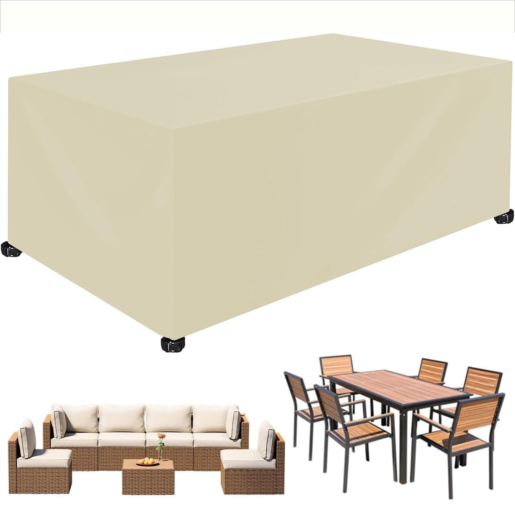Copertura Mobili da Giardino 300 x 400 x 300 cm Impermeabile Resistenza Ai Raggi UV Antivento, Copritavolo Esterno Impermeabile Telo Copertura, per Patio, Esterni, Tavolo, Beige
