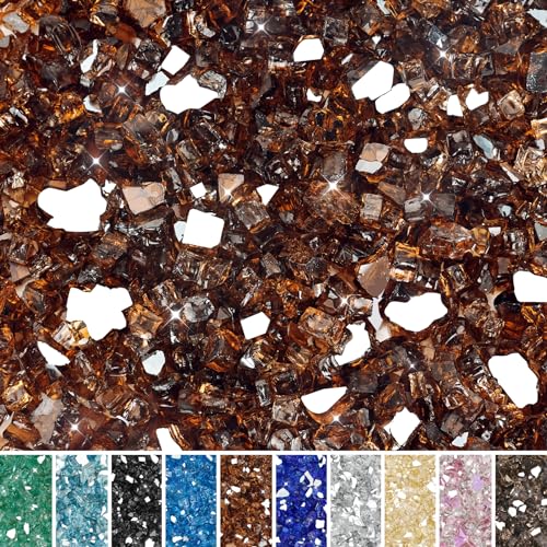 Image of Skyflame 15-Pounds Fire Glass, 1 /2-Inch High Luster Copper Reflective Fire Glass for Gas Fireplace, Fire Pit and Landscaping