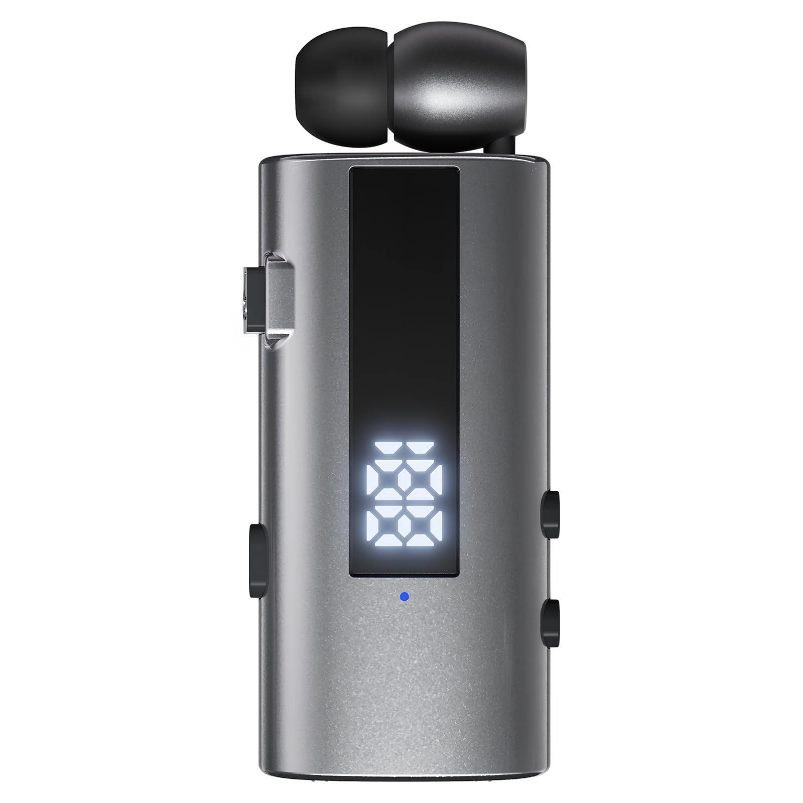 Auricolari Bluetooth con Cavo Retrattile, 50H Cuffie Wireless Lavalier con Vibratione, LED Power Display, IP65 Impermeabile, Doppia Connessione, Chip 6.0 (Grigio Nerastro)