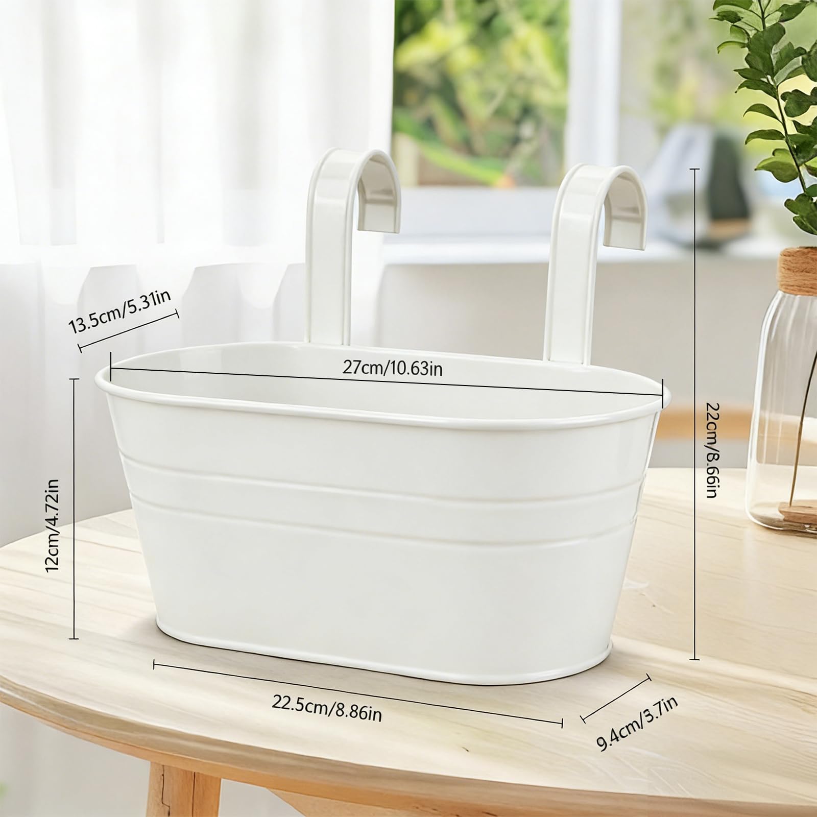 RIOGOO Pots de Fleurs Pots de Fleurs à Suspendre en Fer en Métal Pots de Jardin Jardinières de Balcon Seau en Métal Porte-Fleurs à Suspendre Décor Pot- Crochet Amovible (4 PCS) (Blanc)