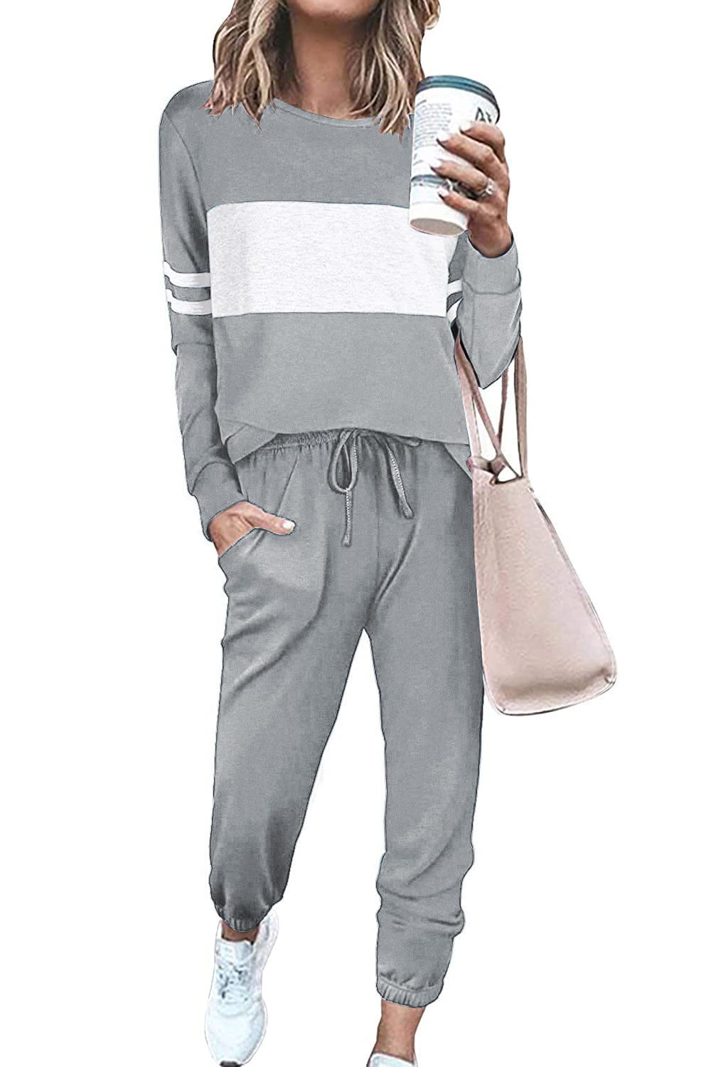 PRETTYGARDEN Women's Color Block 2 Piece Tracksuit Crewneck Long Sleeve Tops Long Sweatpants Outfits Lounge Sets