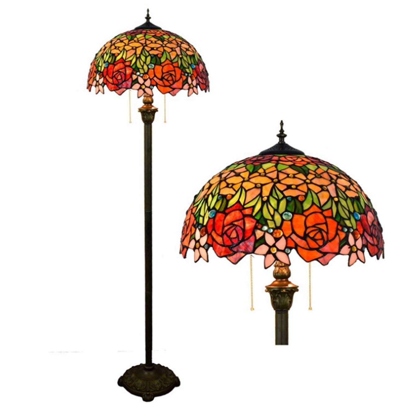 IUokLU Tiffany Style Floor Lamp Elegant Rose Flower Decoration Standing Light with 16" Stained Glass Shade, E27