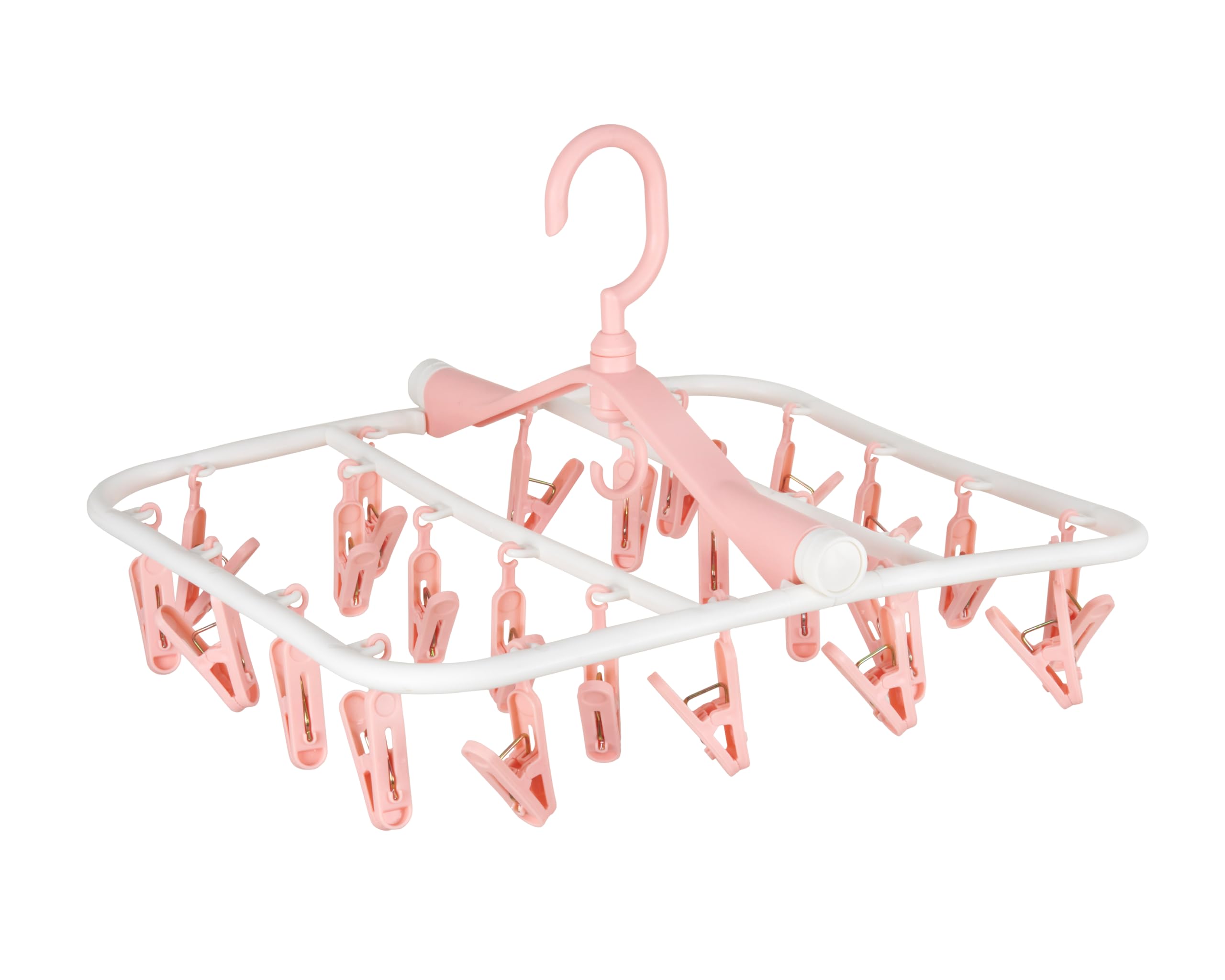 Sky Ventures Premium Cloth Drying Hanger Rack(24 Clips) 360 Degree Portable & Rotatable Clips,Baby Clothes Hanger, Foldable Hanger (Pink)-image-3