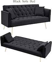 Vista 100 de Sofá cama moderno de terciopelo de 72 pulgadas, sofá cama plegable convertible con 3 respaldos ajustables, sofá biplaza reclinable copetudo