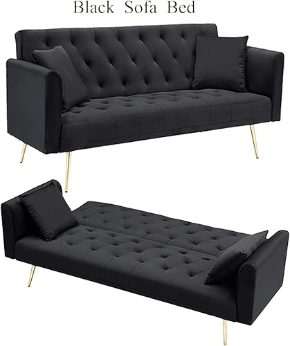 Miniatura 84 de Sofá cama moderno de terciopelo de 72 pulgadas, sofá cama plegable convertible con 3 respaldos ajustables, asiento reclinable copetudo con patas