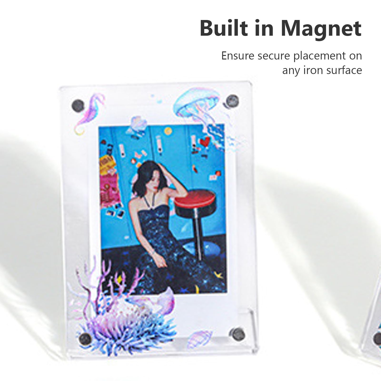 Cornice Magnetica, Cornice per Foto a Forma di L da 3 Pollici Mini Portafoto Magnetico in Acrilico Trasparente per Biglietti per Biglietti Fotografici (verde fluorescente