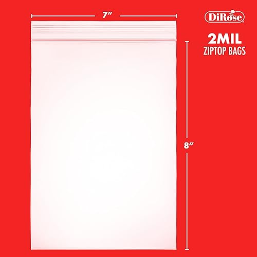 Miniatura 2 de Dirose Bolsas de polietileno con cierre y cierre de cremallera, 7 x 8 pulgadas (100 unidades), 2 mil, bolsas de plástico resellables con cremallera,