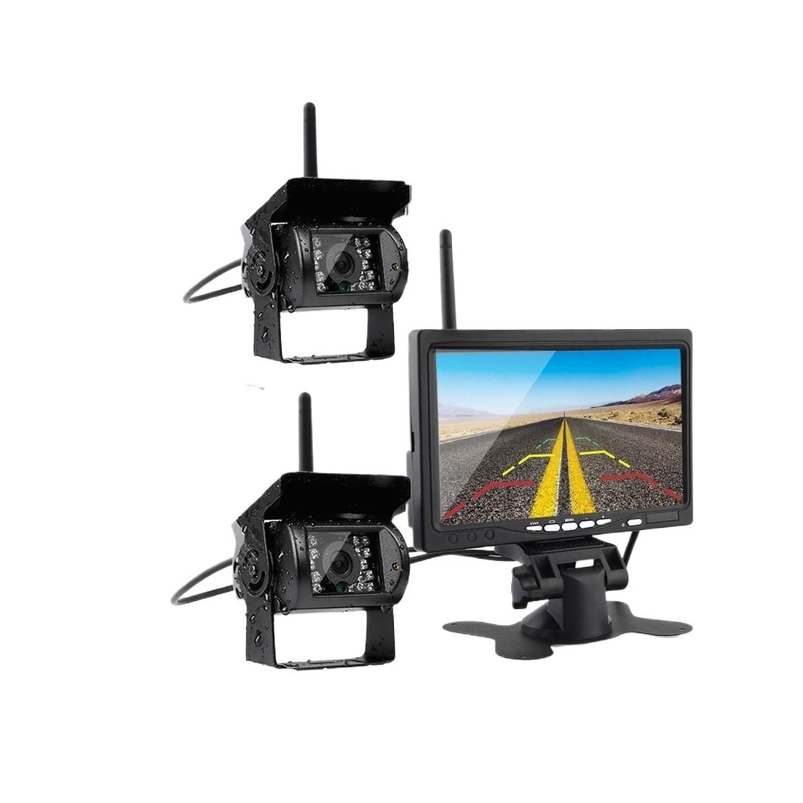 Cámara de visión trasera de coche inalámbrica, sistema de asistencia for aparcamiento, resistente al agua, visión nocturna IR, Monitor de 7 "para RV, camión y autobús
