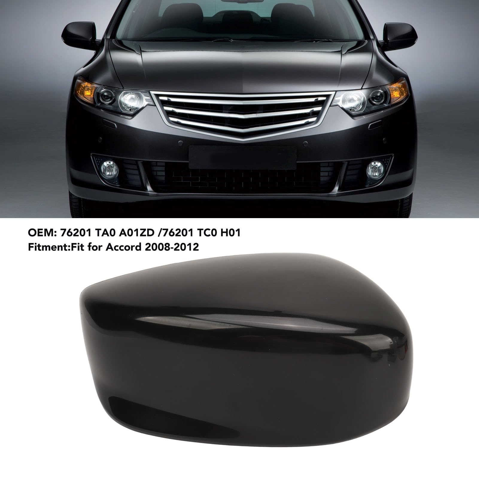Driver And Passenger Side Covers Pair Of Black Mirror Cover Caps For 2008-2013 Honda Accord - LH & RH Side, ABS Plastic 2008-2013 Accord Mirror Cover Caps Pair - Foto 4