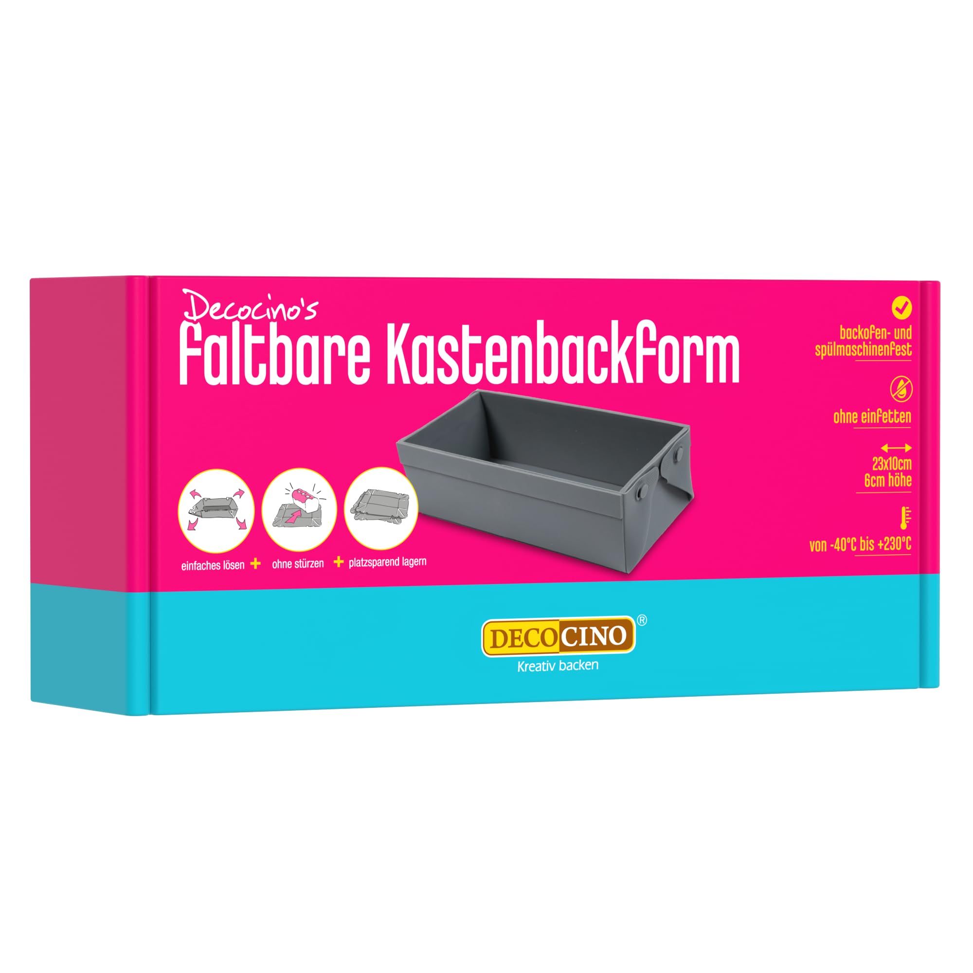 Dekoback GmbH DECOCINO Faltbare Kastenform - 25x10x6 - hochwertige Backform aus Silikon, zum Backen von Kuchen, Torten uvm. - spülmaschinengeeignet