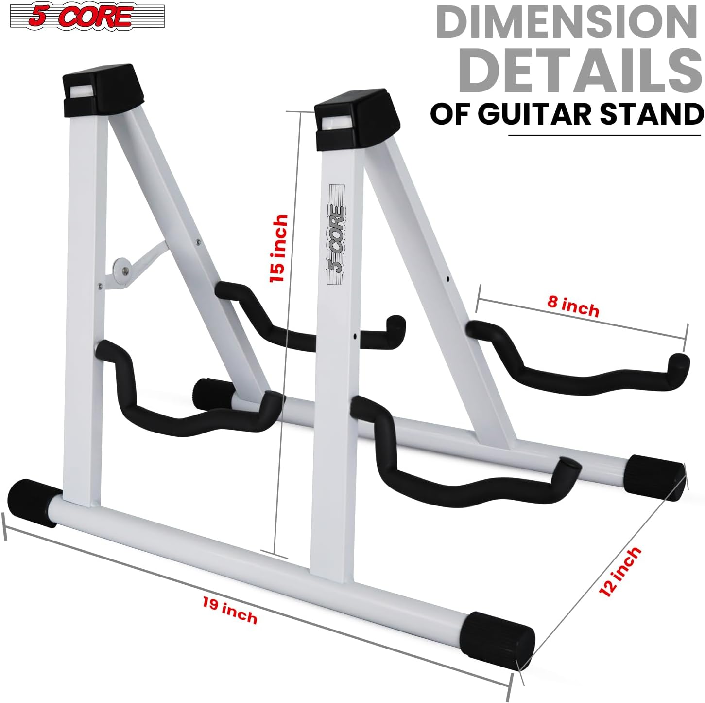 5 CORE Double Guitar Stand A Frame Shape w Soft Foam Arms Non Slip Rubber Supports Acoustic Electric Bass Ukulele Banjo White - GSS 2N1 WH