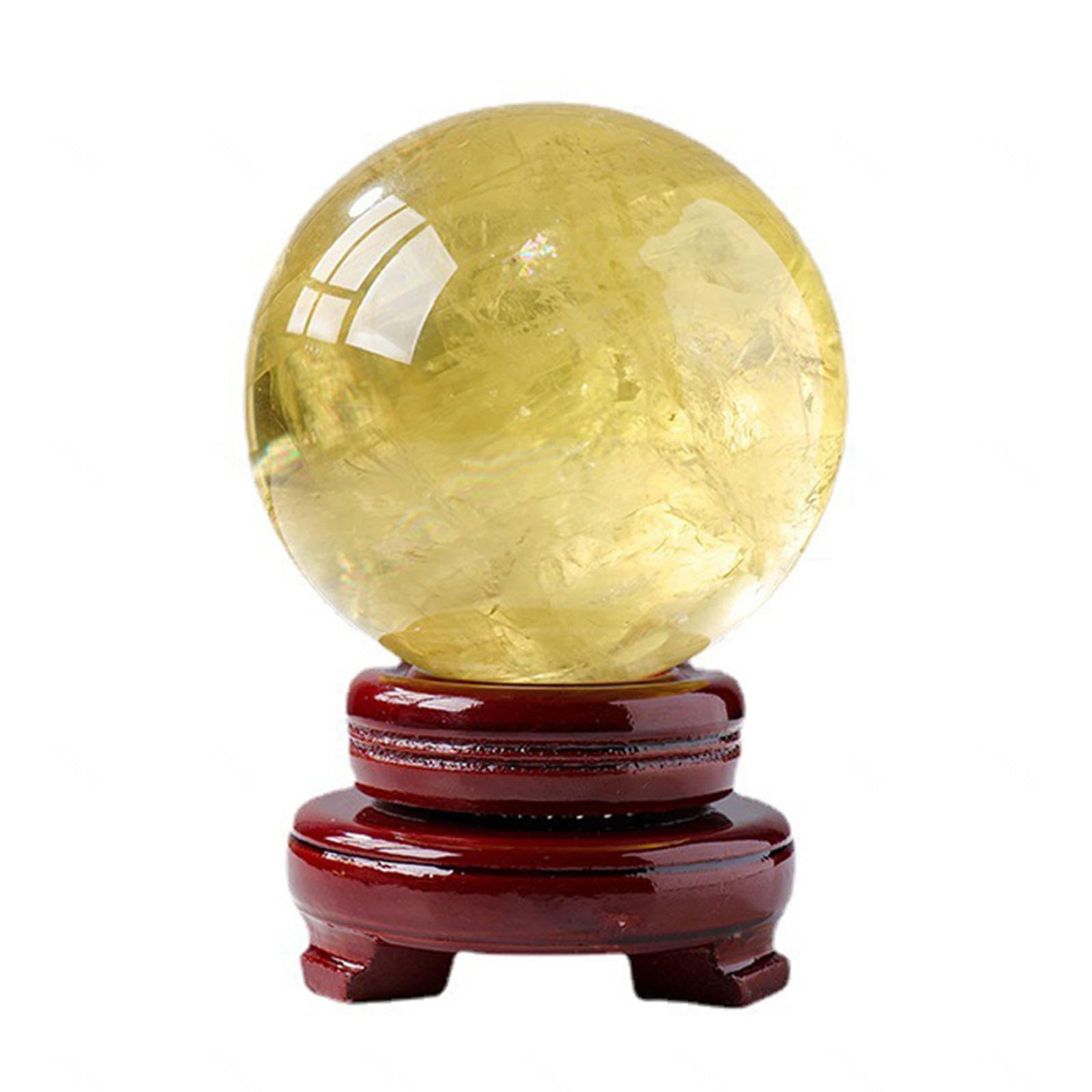 YLQUXEUV Crystal Ball Rough Stones Gemstone with Stand Citrine Balls Feng Shui Aura Home Witchcraft Decorative Gift Men Women,50mm