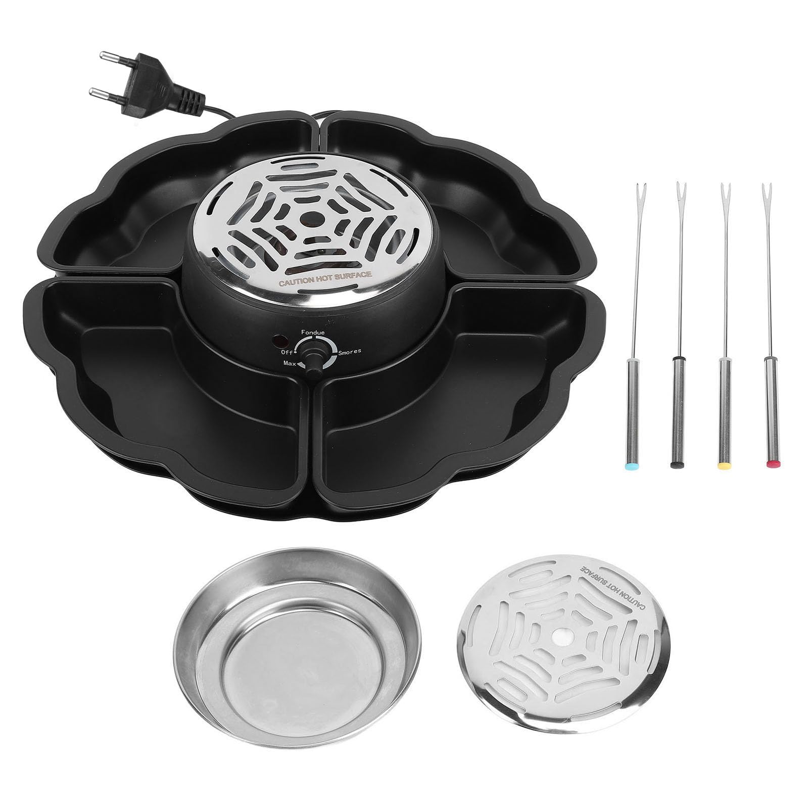 Juego de Ollas Eléctricas para Fondue, Olla para Fondue de Chocolate con 4 Tenedores para Asar y 4 Bandejas para Servir Desmontables, Tostador Eléctrico Smores, Adecuado para