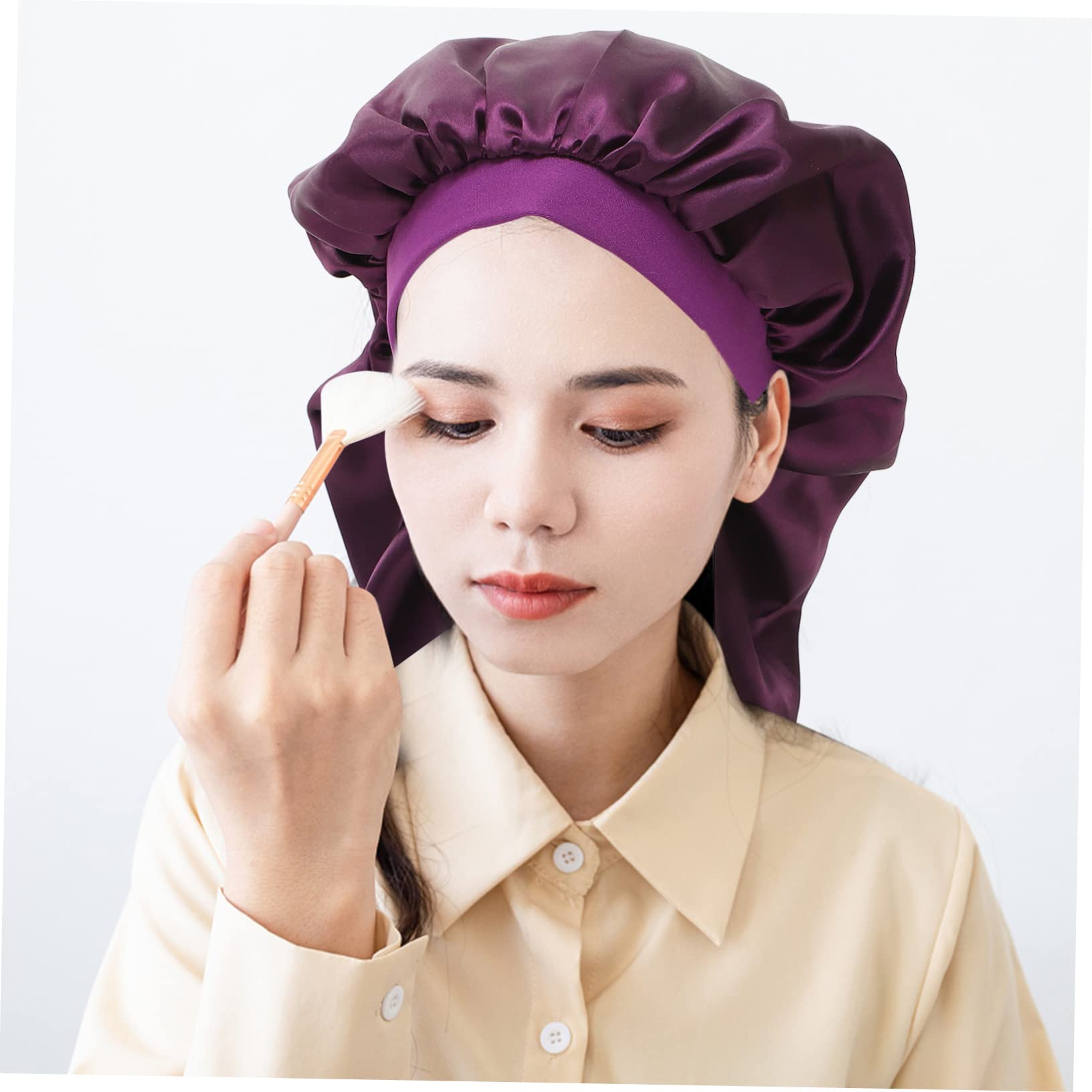 Gorro de Dormir Largo de Satén Púrpura para Mujer, 3 Piezas | Cabello Largo y Rizado, Ajuste Cómodo, Evita Enredos Uso Gimnasio y Running