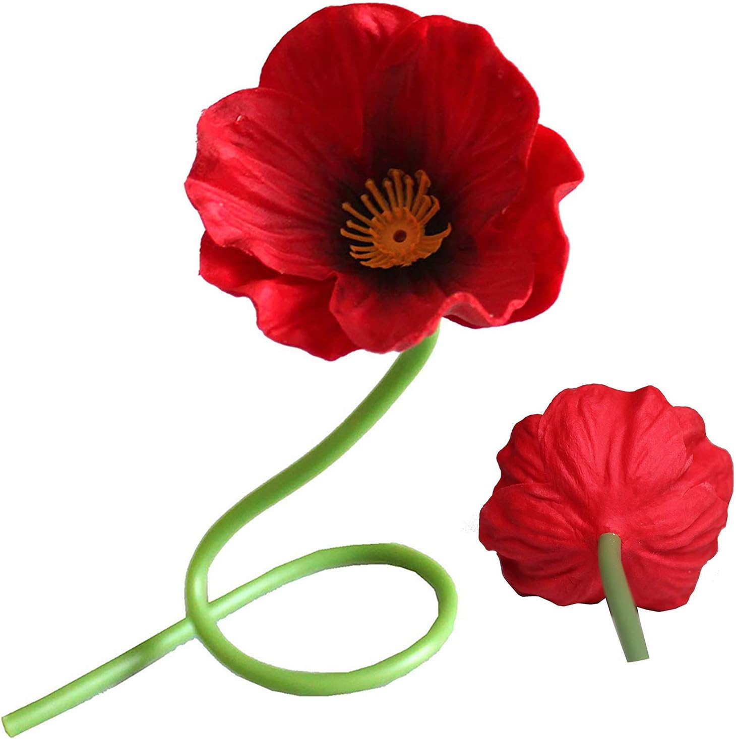 Develoo 10 PCS Artificial Poppies Flowers, Realistic Mini PU Red Poppy Flower Fake Flowers with 12.5" Long Stem for Wedding Holiday Bridal Bouquet Home Party Decor