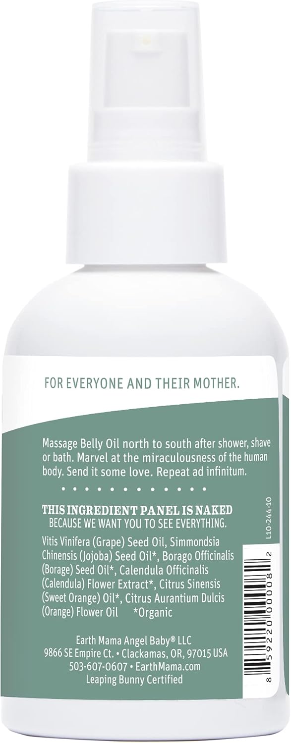 Belly Oil by Earth Mama | To Safely Moisturize and Promote Skin's Natural Elasticity During Pregnancy and to Ease the Appearance of Stretch Marks, 4-Fluid Ounce (Packaging May Vary) : Beauty & Personal Care