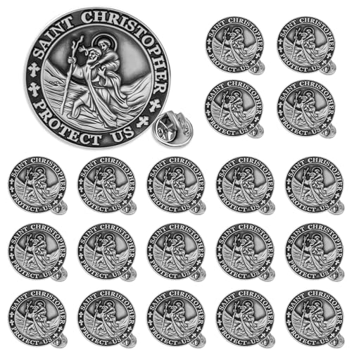 24 Pcs St. Christopher Lapel Pin, Metal Saint Christopher, Talisman for Safety, Traveler Backpack Hat Clothes Accessory, Religious Gift for Drivers, Families, Friends