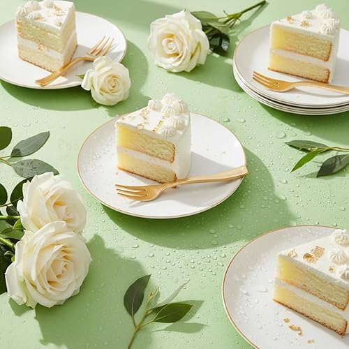 Miniatura 4 de Festiva 200 platos dorados de postre de 6.3 pulgadas con tenedores de 5 pulgadas, platos pequeños desechables para postre, pasteles, aperitivos, Oro