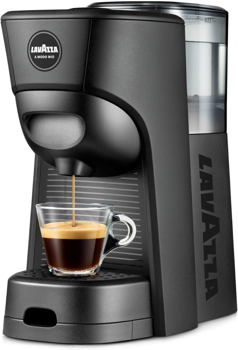 Lavazza, A Modo Mio Tiny Eco, Coffee Capsule Machine, Compact, Compatible with A Modo Mio Coffee Pods, with Automatic Shut-Off, Removable and Adjustable Cup Rest, 1450 W, 220-240 V AC, 50-60 Hz, Black Lavazza, A Modo Mio Tiny Eco, Coffee Capsule Machine, Compact, Compatible with A Modo Mio Coffee Pods, with Automatic Shut-Off, Removable and Adjustable Cup Rest, 1450 W, 220-240 V AC, 50-60 Hz, Black