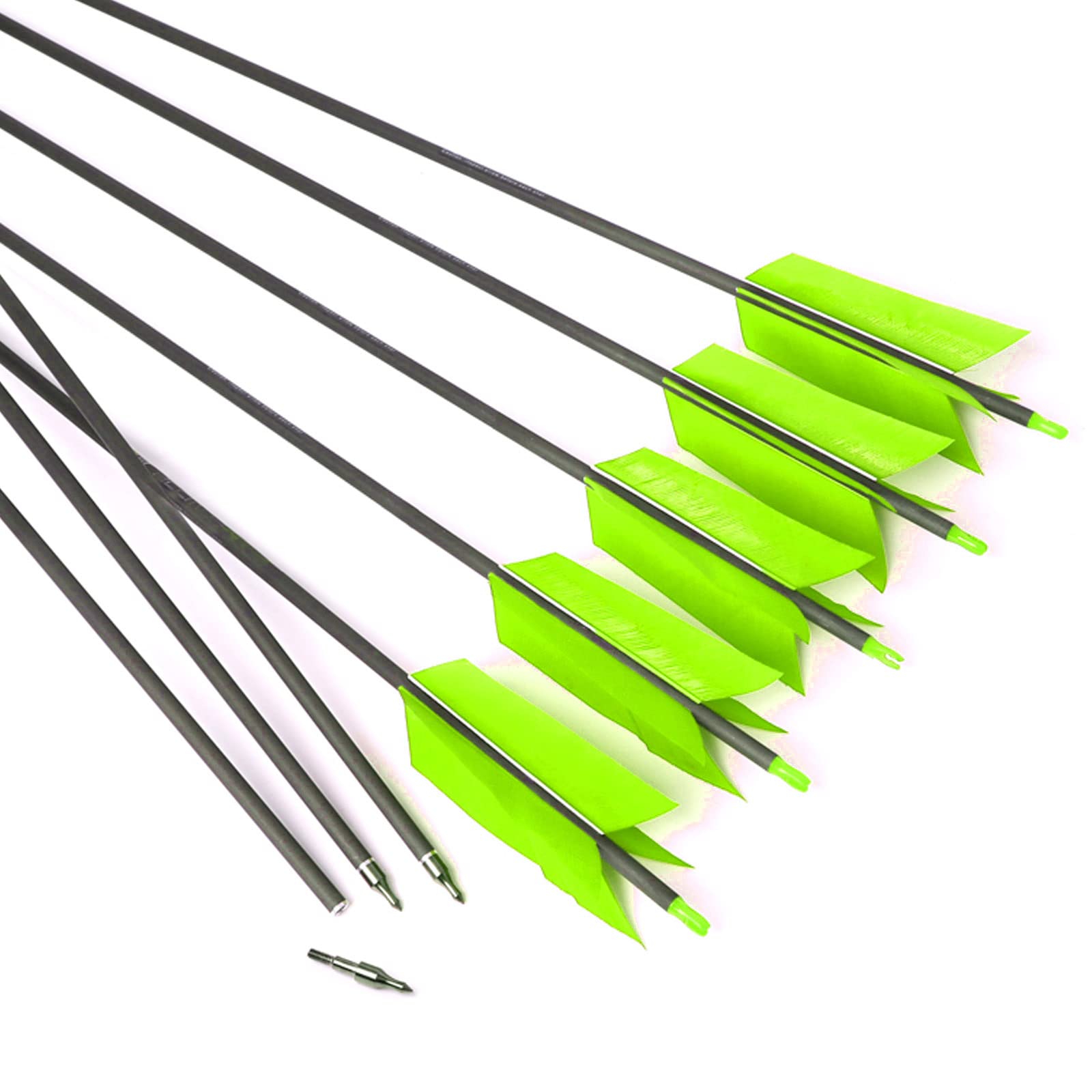 HNZMDY 6/12x Flèches en Carbone pour Le Tir à l'arc 31inch Flèches de Chasse Spine 250-600 avec 5 Pouces de Plumes Naturelles 100grain Pointes pour Arc Recourbé Arc à Poulies (6, Bleu