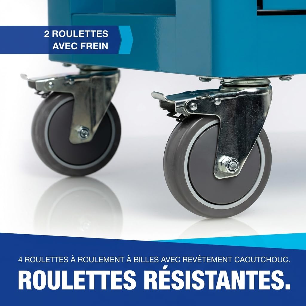 NTG Chariot à outils + outils + 7 tiroirs, 252 pièces, verrouillable, dont 6 avec outils, avec inserts souples en aspect carbone, tiroirs remplis, servante d'atelier, boîte à outils