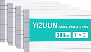 Index Cards 3x5, 300 Pack, Heavy Ruled Index Cards, Notecards 3x5 Lined, Flash Cards for Studying, Note Cards for Office, Home and School, White, 4 Packs of 75 Pack