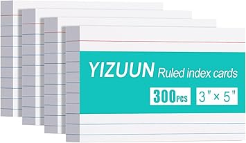 Index Cards 3x5, 300 Pack, Heavy Ruled Index Cards, Notecards 3x5 Lined, Flash Cards for Studying, Note Cards for Office, Home and School, White, 4 Packs of 75 Pack