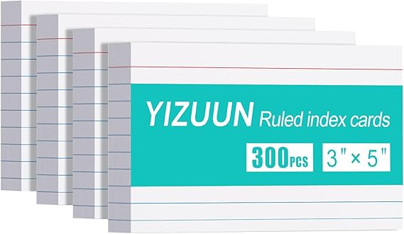 Index Cards 3x5, 300 Pack, Heavy Ruled Index Cards, Notecards 3x5 Lined, Flash Cards for Studying, Note Cards for Office, Home and School, White, 4 Packs of 75 Pack