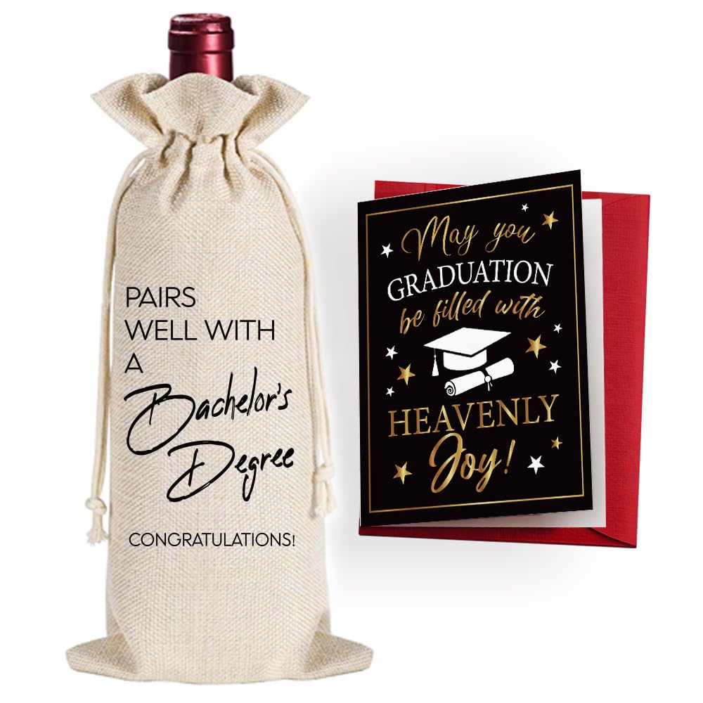 Students Graduation Gifts, Bachelor's Degree Graduation Wine Bag, Pairs Well With A Bachelor's Degree Gift, Funny University Graduation Gifts, College Students Graduation Gifts for Women Men-22