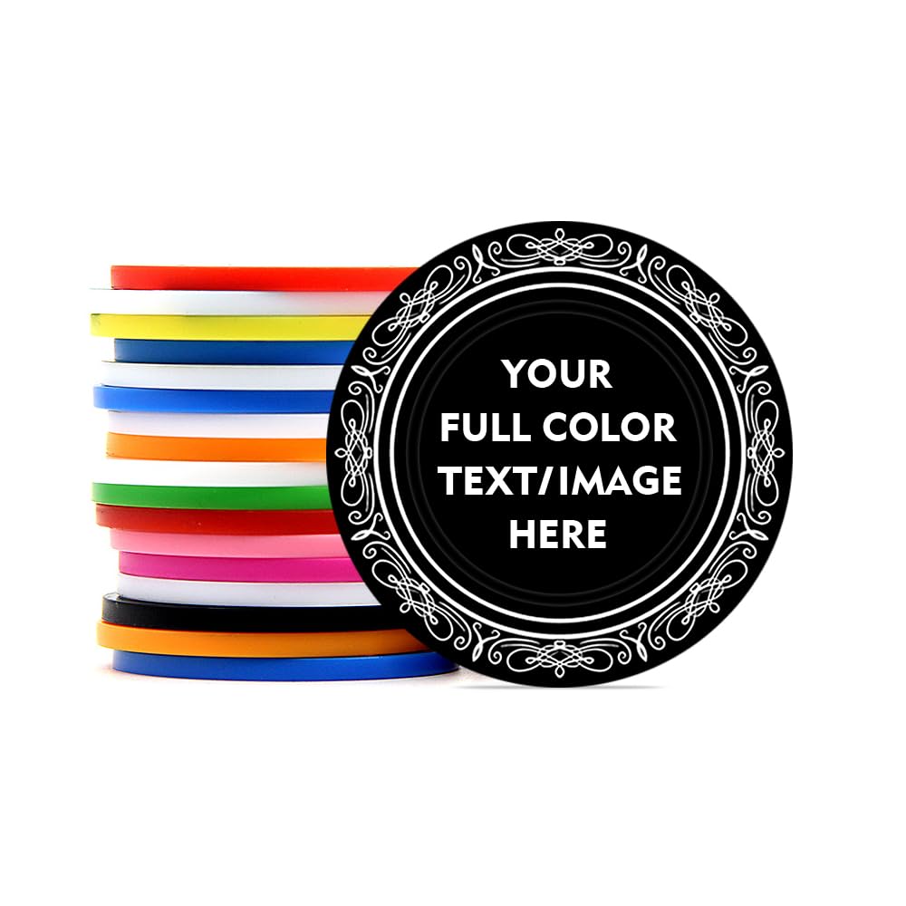 100 Custom Plastic Poker Chips, Print with Personalized Text, for Texas Hold'em Poker, Card Club or Late Night Poker Games (Style 9)