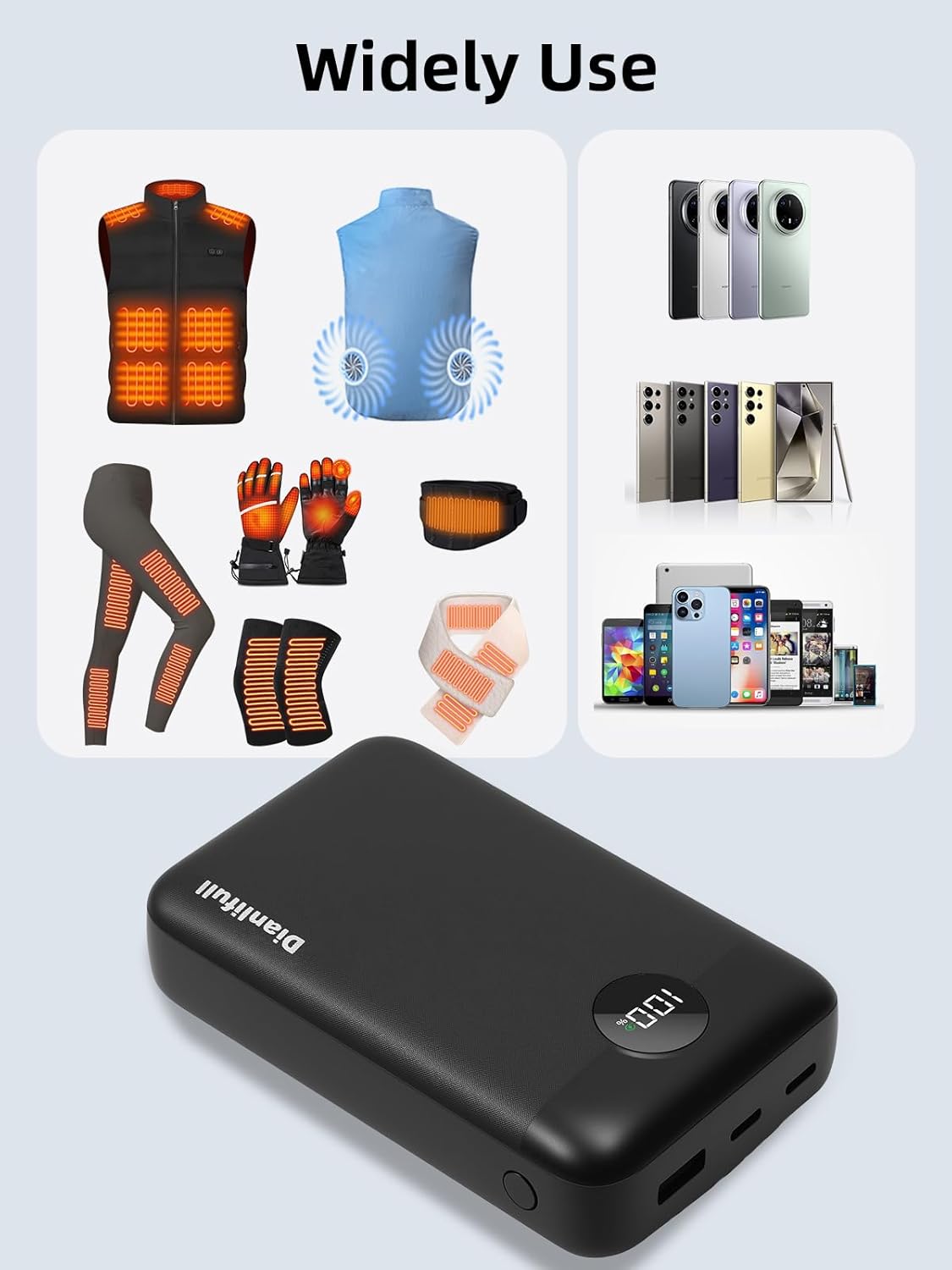 Mini 5V 2A/3A Lightweight 20000Mah Battery Pack for Heated Vest,Fast Charging Power Bank PD20W,Portable Charger for Heated Jacket,Heated Seat,Heated Blanket and Heated Clothing.