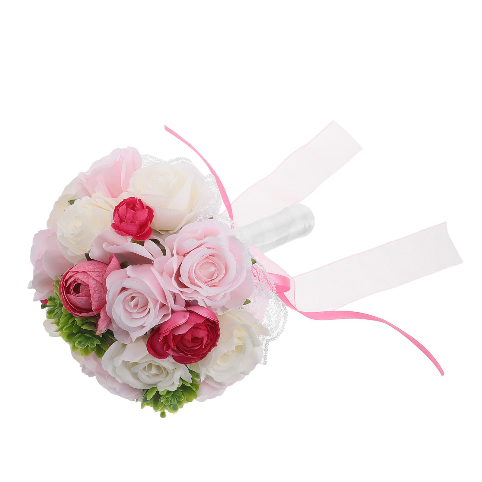 Bouquet de mariée en fleurs artificielles rouges et roses Sewroro en ruban