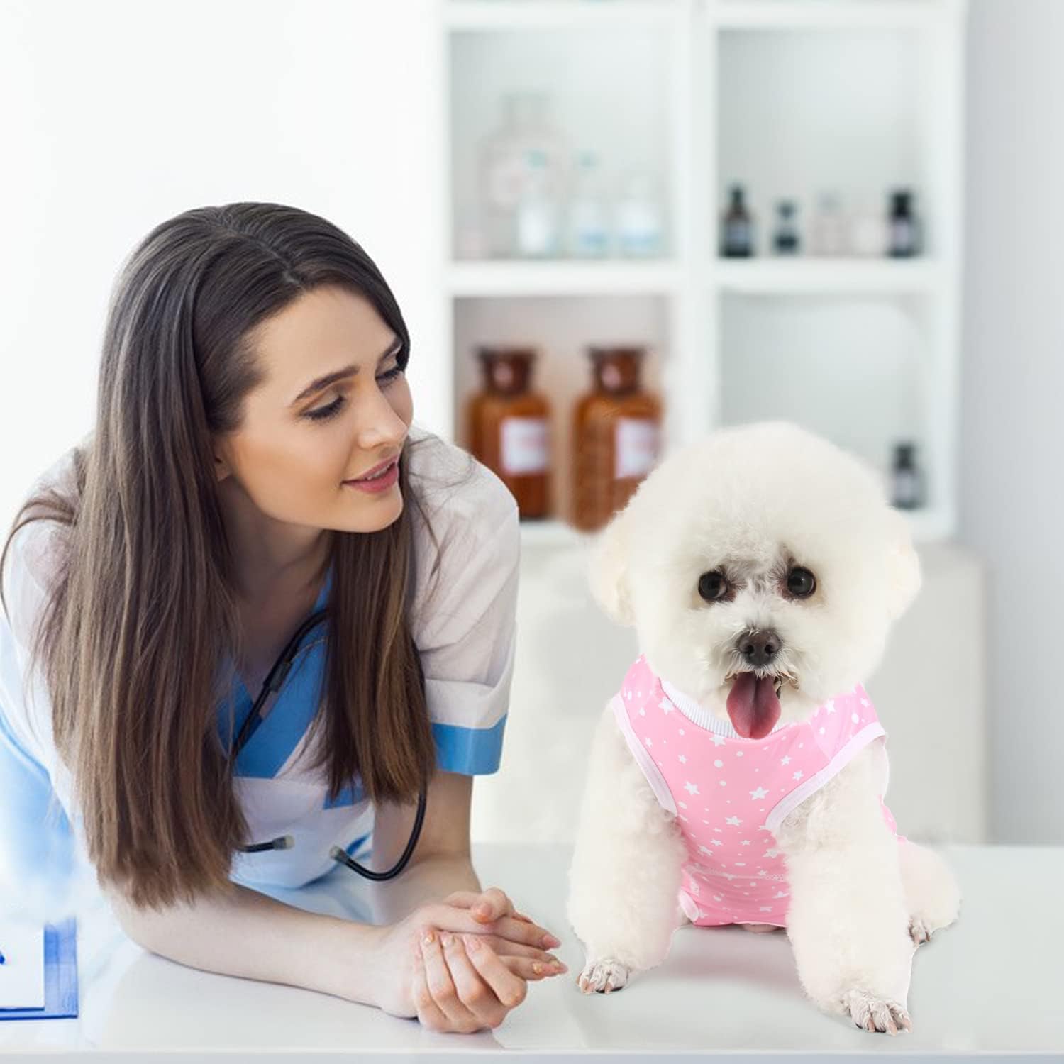 Etdane Recovery Suit for Dog Cat After Surgery, Surgical Onesies for Female Male Doggy Pet Post-Operative Vest Shirt Alternative Cone E-Collar Abdominal Wounds Protector Pink Star XX-Large : Pet Supplies